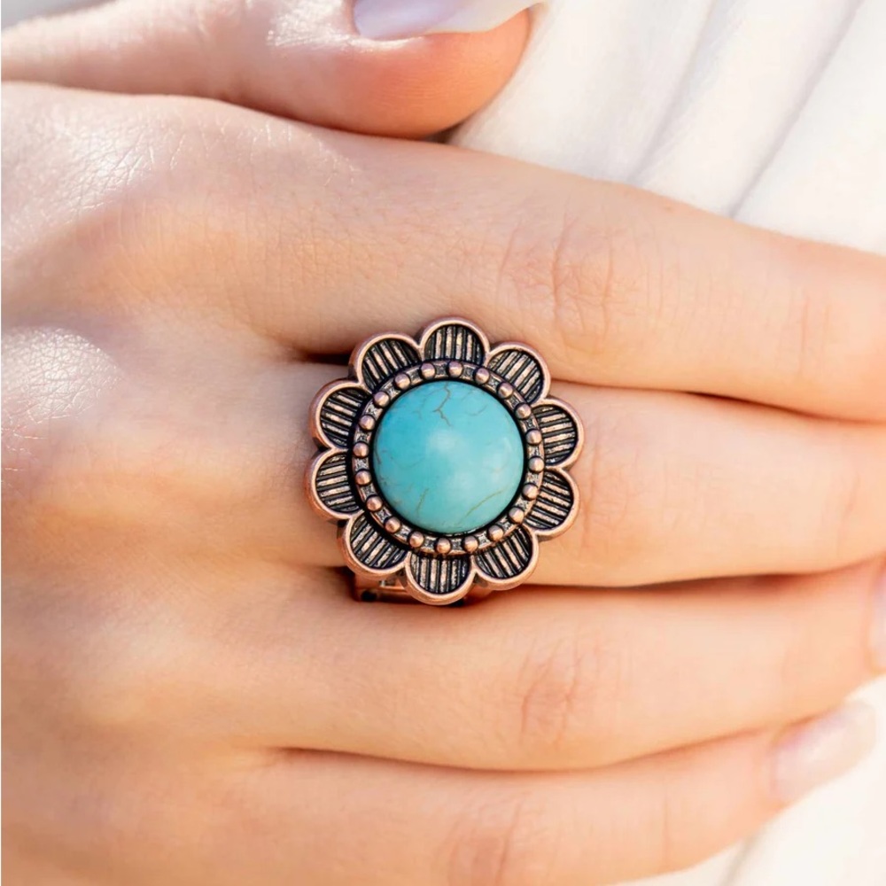 Flower Turquoise Ring - Copper